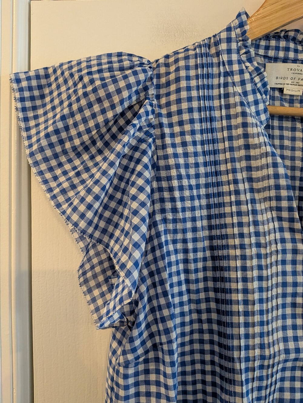 Trovata Birds of Paradise Marianne Shirt Gingham Button Up Blue White Size M NWT - Picture 6 of 16